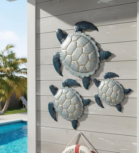 ريجال الفن والهدية ديكور جدار السلاحف البحرية ، والفن المعدني المستوحى من المحيط ، ديكور ساحلي مقاوم للطقس للداخلية والخارجية ، مثالية لغرفة المعيشة ، الشرفة والفناء الخلفي ، 31 "L x 1.25" W × 14 "H in Kuwait