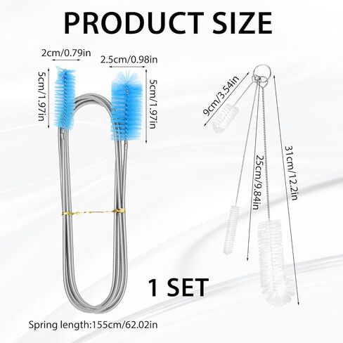 79" Flexible Pipe Cleaner Brush Set, Dual-Ended and Extra-Long Stainless Steel Cleaning Tool for Homeowner Mechanics Clean Sink Refrigerator Coils Shower Drain Plumbing Maintenance Fish-Tank in Kuwait
