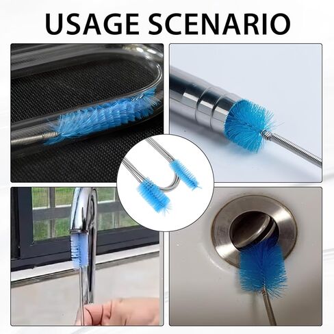 79" Flexible Pipe Cleaner Brush Set, Dual-Ended and Extra-Long Stainless Steel Cleaning Tool for Homeowner Mechanics Clean Sink Refrigerator Coils Shower Drain Plumbing Maintenance Fish-Tank in Kuwait