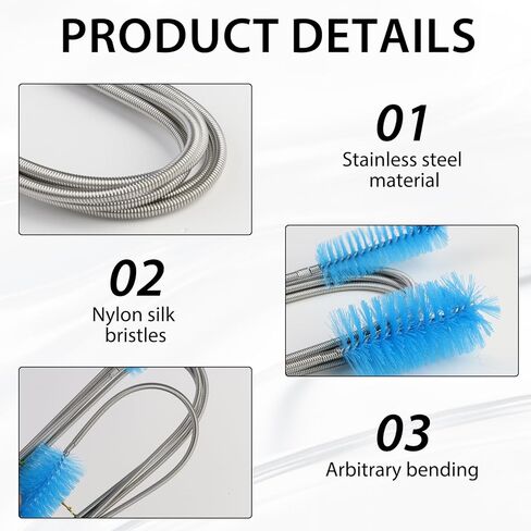 79" Flexible Pipe Cleaner Brush Set, Dual-Ended and Extra-Long Stainless Steel Cleaning Tool for Homeowner Mechanics Clean Sink Refrigerator Coils Shower Drain Plumbing Maintenance Fish-Tank in Kuwait