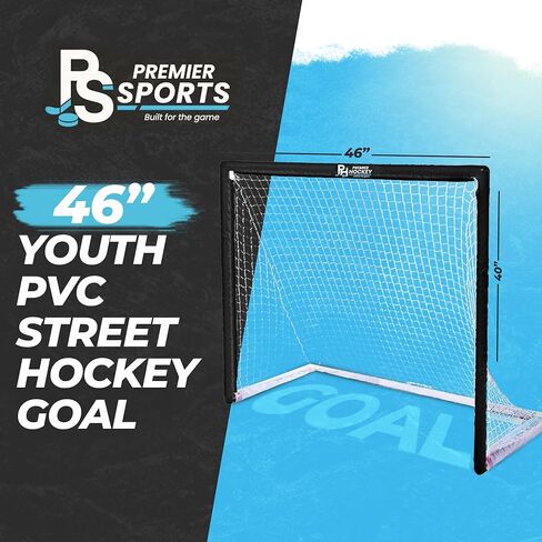 Premier Sports - مجموعة مرمى هوكي الشوارع وكرة القدم البلاستيكية مقاس 46 بوصة + 12 كرة هوكي شوارع مناسبة لجميع الأحوال الجوية in Kuwait