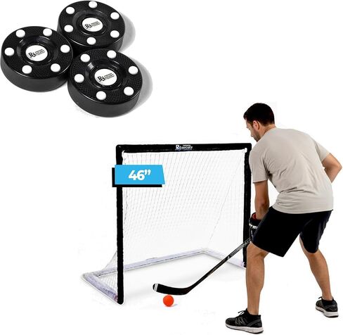 Premier Sports - مجموعة مرمى هوكي الشوارع وكرة القدم البلاستيكية مقاس 46 بوصة + 3 عبوات من كرات الهوكي المضمنة in Kuwait