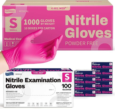 Nitrile Exam Gloves, 4 Mil 1000 Ct, Powder-Free Latex-Free Cooking Food-Safe Disposable Medical Gloves, Rose Orchid in Kuwait