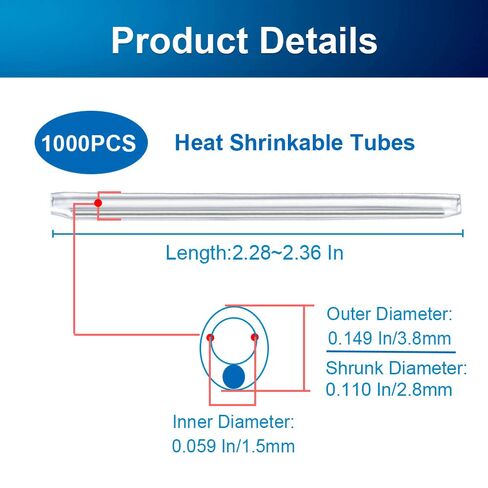 1000 PCS 60mm Fiber Optical Heat Shrinkable Tubes, Fusion Splice Transparent PE Sleeves with Single Stainless Rod for Bare Fiber in Kuwait