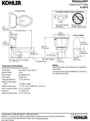 Kohler K-3575-7 Wellworth Classic 1.28 GPF مرحاض ممدود مع تقنية Flushing من الفئة الخامسة ورافعة الرحلة اليسرى ، الأسود الأسود-تم بيعها بشكل منفصل in Kuwait