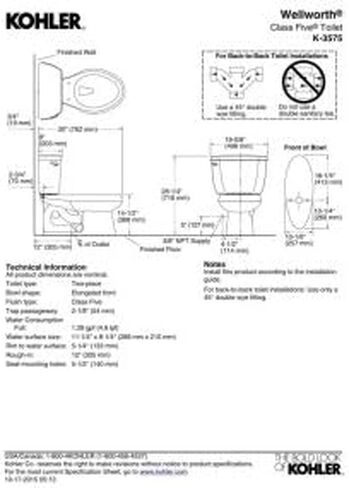 Kohler K-3575-7 Wellworth Classic 1.28 GPF مرحاض ممدود مع تقنية Flushing من الفئة الخامسة ورافعة الرحلة اليسرى ، الأسود الأسود-تم بيعها بشكل منفصل in Kuwait