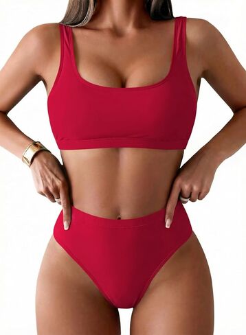Pink Queen Women's Push up Padded High Waist Thong Bikini Set Swimsuit Two Piece Beach Party Bathing Suits S Red in Saudi Arabia