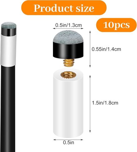10 Sets Pool Cue Tips, Pool Stick Tips with White Ferrules, Durable & Easy to Install for Billiard Cues (12mm/13mm) in Saudi Arabia