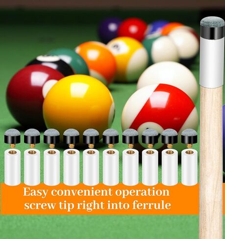 10 Sets Pool Cue Tips, Pool Stick Tips with White Ferrules, Durable & Easy to Install for Billiard Cues (12mm/13mm) in Saudi Arabia