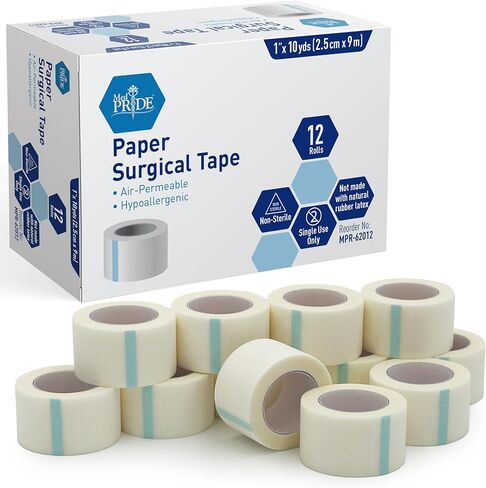 MED Pride Paper Surgical Tape 1" x 10 Yards for Wound Dressing [Pack of 12] - Latex-Free & Hypoallergenic Medical Tape Suitable for Sensitive Skin- Hospital-Grade, Breathable Wound Care Paper Tape in Saudi Arabia