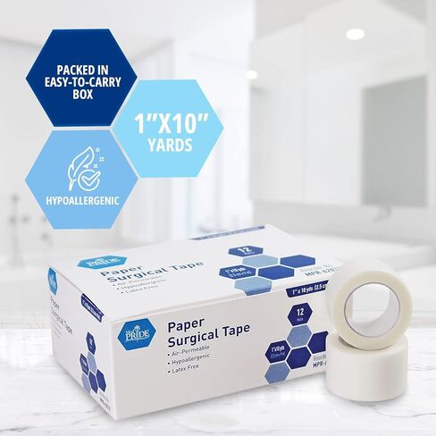 MED Pride Paper Surgical Tape 1" x 10 Yards for Wound Dressing [Pack of 12] - Latex-Free & Hypoallergenic Medical Tape Suitable for Sensitive Skin- Hospital-Grade, Breathable Wound Care Paper Tape in Saudi Arabia