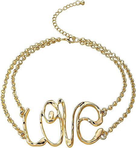 GIGB PBDK GOLD LAYERED LOVE LOVE NETLACE VINTAGE Chunky Link Link Necklace Dainty Reserhetic Dity Netclace Neguredy Jewelry Gift for Women in Kuwait