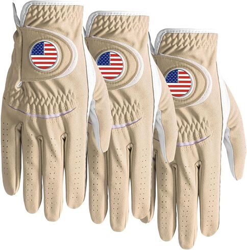 Amy Sport Golf Gloves Men Right Handed Golfer Left Hand Leather with Ball Marker Value 3 Pack, Color Leather Glove All Weather Grip Comfortable, Fit Size Small Medium Large XL in Saudi Arabia