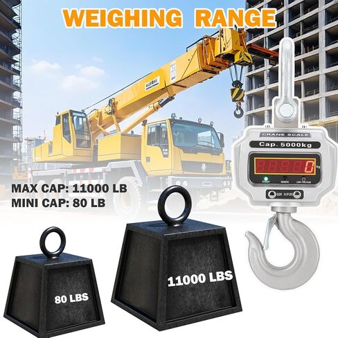 Heavy Duty Digital Crane Scale, 11000lbs Capacity Digital Hanging Scale, Remote Control & High Precision & Rechargeable Industrial Hanging Hook with Cast Aluminum Case for Construction, Factory in Saudi Arabia