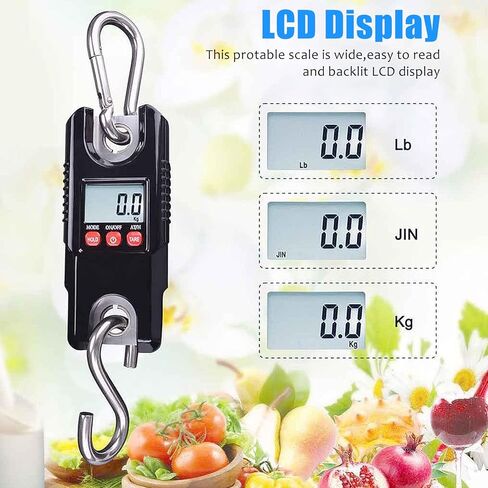 موازين السمك الرقمية بوزن 660 رطل/300 كجم، ميزان رافعة صغير محمول للتعليق مع شاشة LCD وخطافات للأمتعة والصيد في المزرعة والصيد في الهواء الطلق in Kuwait