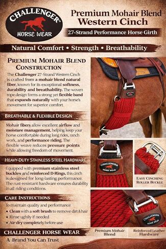 CHALLENGER Horse 30" Western 27 Strand Double Weave Red Mohair Roper Cinch 97RT07RD-30 in Saudi Arabia