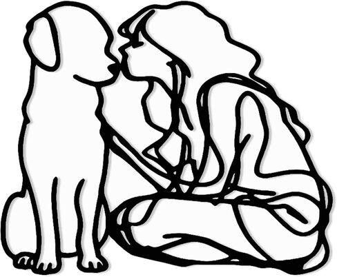 DICYWUDI Black Metal 15 * 10.6 inch Women And Dogs Wall Decor – Minimalist Wall Art for or Indoor Kitchen Bathroom Bedroom Living Room Dining Room in Kuwait