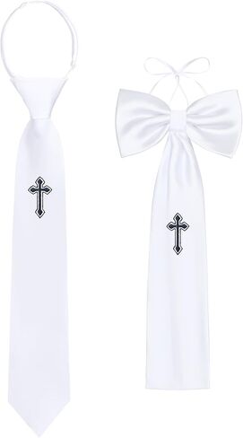 2 Pcs First Communion Arm Band Boy's White Tie with Cross Solid Pattern White Tie Religious Gifts Catholic First Holy Communion White Satin Arm Bow for 1st Communion Baptism or Confirmation in Saudi Arabia