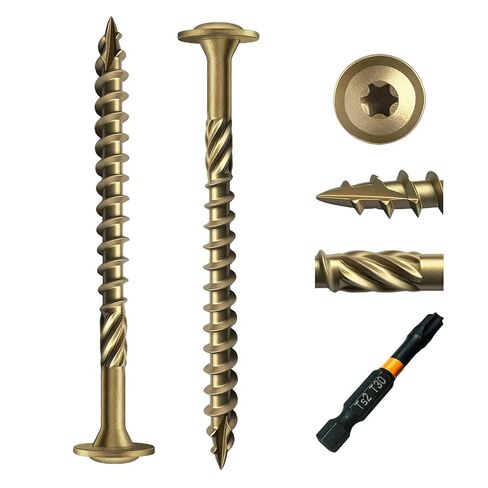 #14 × 3 بوصة مسامير متخلفة 50 قطعة. برغي خشبي هيكلي، برونزي، فولاذ كربوني، رأس غسالة، مطلي بمادة الإيبوكسي المقاوم للصدأ، لقمة نجمة T30 in Kuwait