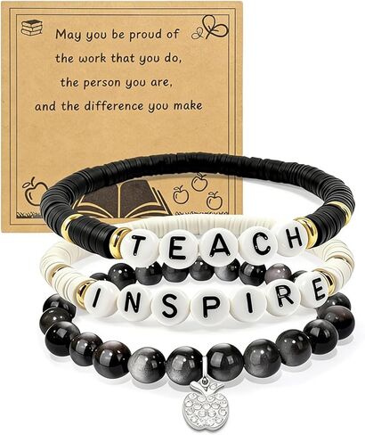 Teacher Appreciation Bracelet for Women Men Natural Stone Teacher Appreciation Gift Teach Polymer Clay Bracelets Thank You Gift in Kuwait