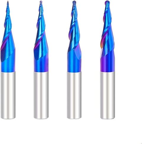 4pcs Solid Tungsten Carbide Tapered End Mill R0.25 R0.5 R0.75 R1.0 Ball Nose 2 Flutes CNC Carving Engraving Tool CNC Machine Router Bit in Saudi Arabia