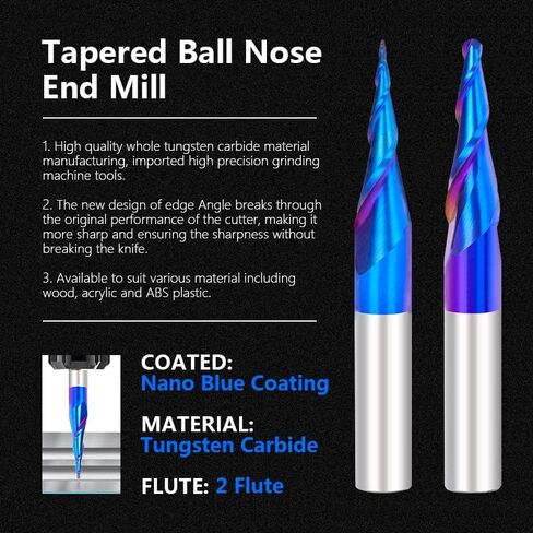 4pcs Solid Tungsten Carbide Tapered End Mill R0.25 R0.5 R0.75 R1.0 Ball Nose 2 Flutes CNC Carving Engraving Tool CNC Machine Router Bit in Saudi Arabia