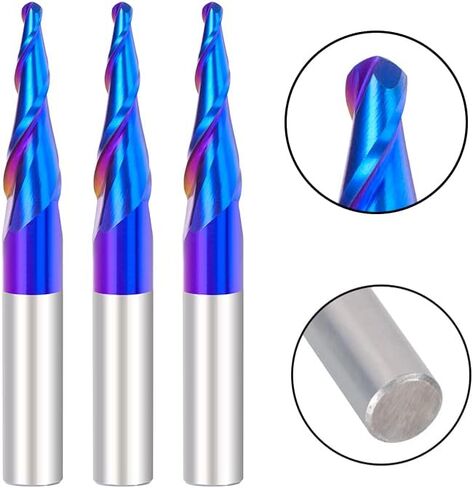 4pcs Solid Tungsten Carbide Tapered End Mill R0.25 R0.5 R0.75 R1.0 Ball Nose 2 Flutes CNC Carving Engraving Tool CNC Machine Router Bit in Saudi Arabia