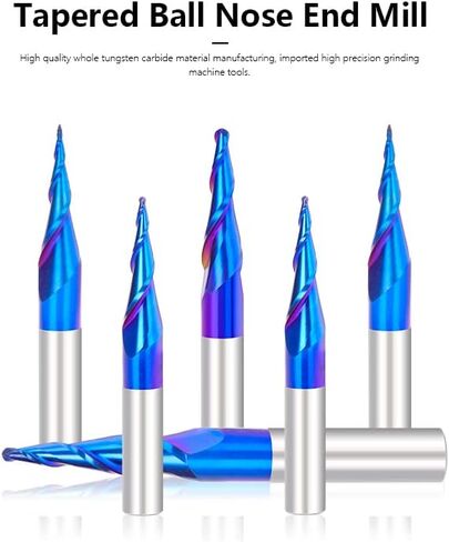 4pcs Solid Tungsten Carbide Tapered End Mill R0.25 R0.5 R0.75 R1.0 Ball Nose 2 Flutes CNC Carving Engraving Tool CNC Machine Router Bit in Saudi Arabia
