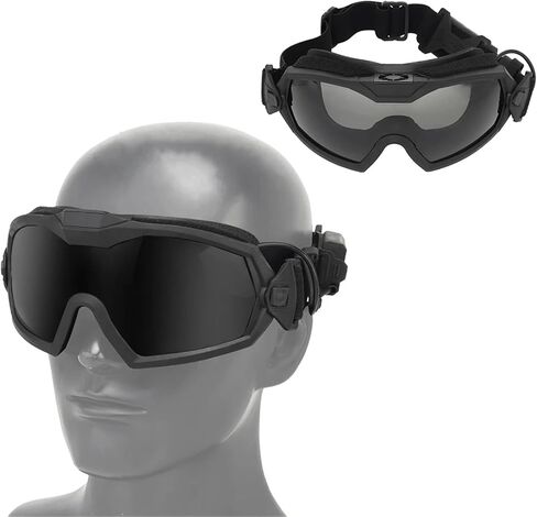 Tactical Anti-Fog Goggles with Micro Fan System - 2-Lens (Transparent/Black) Dustproof Protective Glasses Paintball Gear in Kuwait