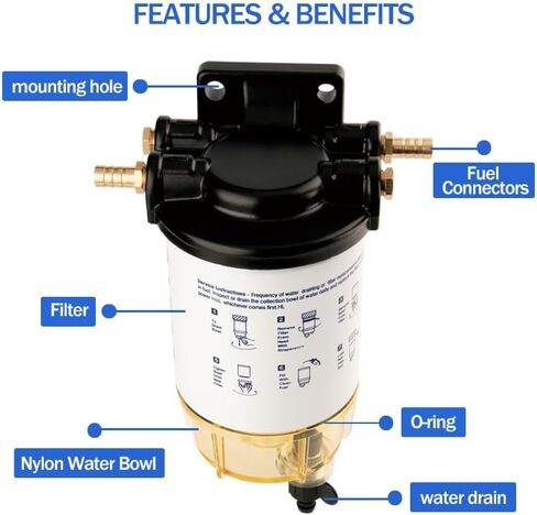 Fuel Filter,Boat Fuel Filter Kit Marine Fuel Water Separating Filter 10 Micron Filter S3213 Marine Engine Fuel Water Separator 3/8 Inch Fuel Filter for Marine Outboard Motor Mercury Yamaha Replaces in Kuwait