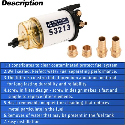 Fuel Filter,Boat Fuel Filter Kit Marine Fuel Water Separating Filter 10 Micron Filter S3213 Marine Engine Fuel Water Separator 3/8 Inch Fuel Filter for Marine Outboard Motor Mercury Yamaha Replaces in Kuwait