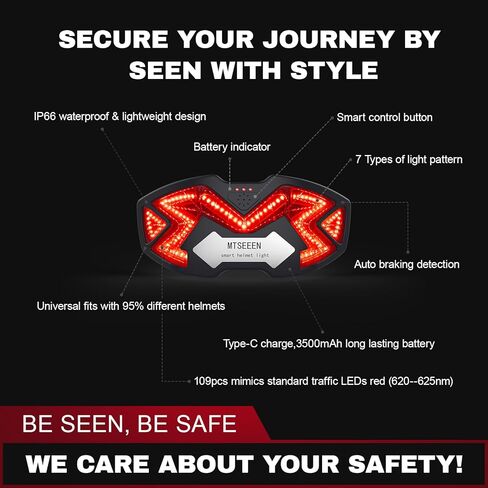 ضوء خوذة للعلامة التجارية للدراجات النارية، لون أبيض، مقاوم للماء، ضوء فرامل الخوذة للدراجات النارية in Kuwait