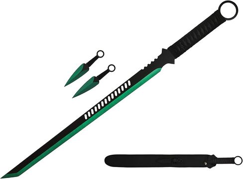 Wartech K1020-65-RD 440 الفولاذ المقاوم للصدأ كامل تانغ بليد النينجا سيف منجل صيد مع سكاكين رمي (قطعتين)، 27 بوصة، أحمر in Kuwait