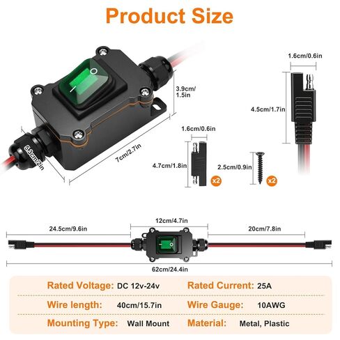 Linkstyle Inline Power Toggle Switch, DC 12V Waterproof 12AWG SAE to SAE Cable ON/Off Switch Quick Connect Disconnect with Green LED Light Button in Saudi Arabia