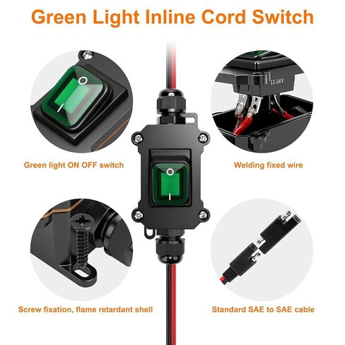 Linkstyle Inline Power Toggle Switch, DC 12V Waterproof 12AWG SAE to SAE Cable ON/Off Switch Quick Connect Disconnect with Green LED Light Button in Saudi Arabia