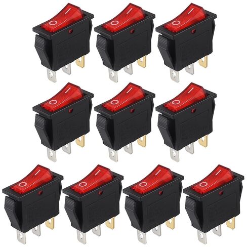 10PCS KCD3 Red Light Illuminated Square Toggle Switch AC 250V/16A 125V/20A KCD3 Mini Boat Switch 3 Pin 2 Position Rocker Switch Rocker Toggle Switch for Cars Auto Boat in Saudi Arabia
