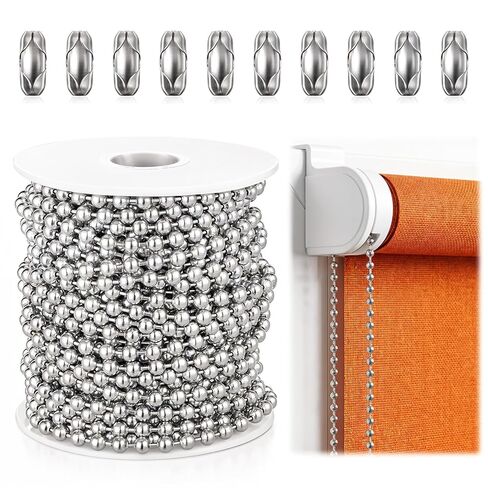 49.2 Ft Pull Chain Extension, 4.5 mm Ball Chain Stainless Steel with 10 Connectors Bead Chains for Curtains, Lamps, Keychains, Decorative Chains, DIY Jewelry and Dog Tag Ring-Silver in Saudi Arabia