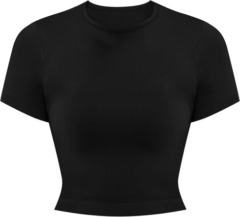 Sunzel Short Sleeve Fitted Basic T Shirts for Women, Soft Crew Neck Basic Crop Tee Cute Trendy Summer Tops Tight Tees in Saudi Arabia