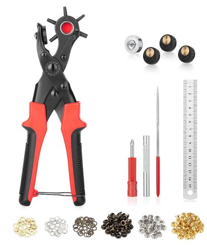 UNCO- مجموعة أدوات ثقب الجلد، مقبض أحمر، أحجام متعددة للثقب، ثقب الحزام للجلد والأحزمة والأشرطة وأطواق الحيوانات الأليفة والأحذية والسروج والقماش والحرف اليدوية، مع مجموعة حلقات معدنية 100 مجموعة in Kuwait