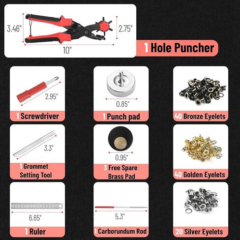 UNCO- مجموعة أدوات ثقب الجلد، مقبض أحمر، أحجام متعددة للثقب، ثقب الحزام للجلد والأحزمة والأشرطة وأطواق الحيوانات الأليفة والأحذية والسروج والقماش والحرف اليدوية، مع مجموعة حلقات معدنية 100 مجموعة in Kuwait