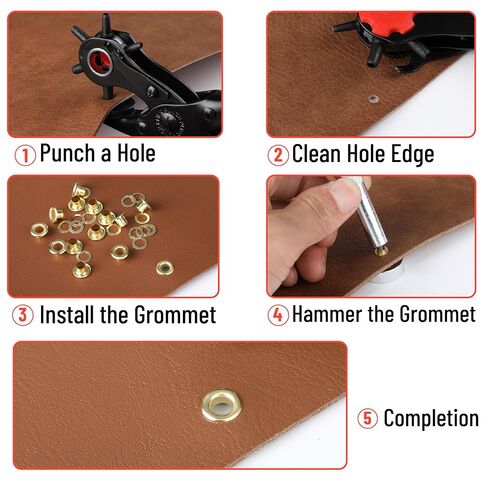 UNCO- مجموعة أدوات ثقب الجلد، مقبض أحمر، أحجام متعددة للثقب، ثقب الحزام للجلد والأحزمة والأشرطة وأطواق الحيوانات الأليفة والأحذية والسروج والقماش والحرف اليدوية، مع مجموعة حلقات معدنية 100 مجموعة in Kuwait