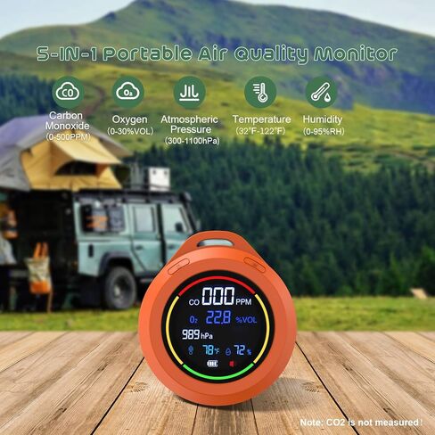 كاشف الأكسجين، جهاز قياس الأكسجين 5 في 1 القابل لإعادة الشحن SQECH يقيس ثاني أكسيد الكربون/O2/درجة الحرارة/الرطوبة/الضغط الجوي، مقياس الأكسجين المحمول مع منبه وإضاءة خلفية ملونة، للمنزل، والتخييم، والمركبات الترفيهية، والسفر in Kuwait