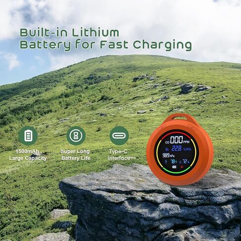 كاشف الأكسجين، جهاز قياس الأكسجين 5 في 1 القابل لإعادة الشحن SQECH يقيس ثاني أكسيد الكربون/O2/درجة الحرارة/الرطوبة/الضغط الجوي، مقياس الأكسجين المحمول مع منبه وإضاءة خلفية ملونة، للمنزل، والتخييم، والمركبات الترفيهية، والسفر in Kuwait