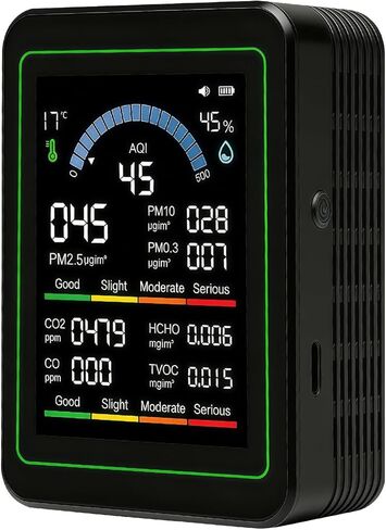 جهاز مراقبة جودة الهواء الداخلي 10 في 1، جهاز اختبار جودة الهواء الذكي المحمول، جهاز مراقبة جودة الهواء المحمول في الداخل، مع AQI، مناسب للمنزل والسيارات والمكتب والمدرسة والحضانة (أبيض) in Kuwait