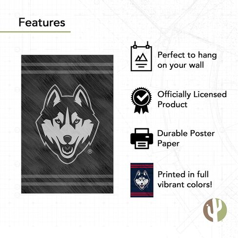 ملصق جامعة صبار الصحراء في ولاية كونيتيكت UConn Huskies مقاس 11 × 17 بوصة ديكور مكتب الغرفة ديكور رسمي للمروحة (11 × 17 بوصة، الإصدار 3) in Saudi Arabia