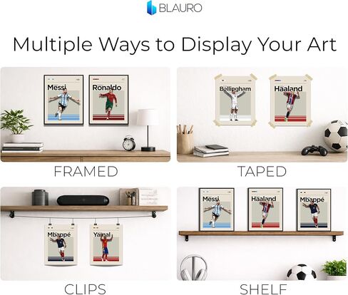 حزمة الملصقات الفنية الجدارية لكرة القدم من Blauro - ملصقات كرة القدم مستوحاة من كأس العالم لغرفة نوم الأولاد - ملصق ميسي، ملصق رونالدو، مطبوعات جدارية رياضية غير لامعة - مجموعة غير مؤطرة من 6 (8x10") in Saudi Arabia