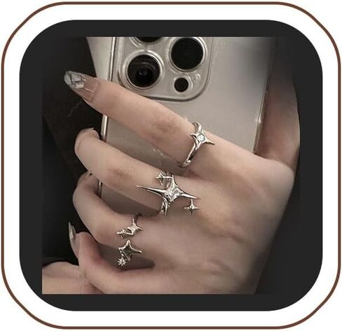 Y2k Moonstone Rings For Women Irregular Adjustable Open Ring Vintage Punk Grunge Gothic Goth Rhinestone Star Thorn Heart Cross Ring in Saudi Arabia