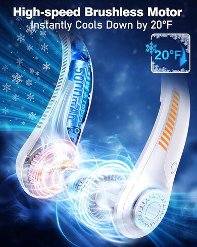 Portable Neck Fan - Rechargeable Personal Fan with Neck Support, 5-Speed Quiet Lightweight Long Lasting Neck Fan, Fathers Day, Mothers Day Gifts, Full Surround Cooling for Travel, Hot Flashes in Saudi Arabia