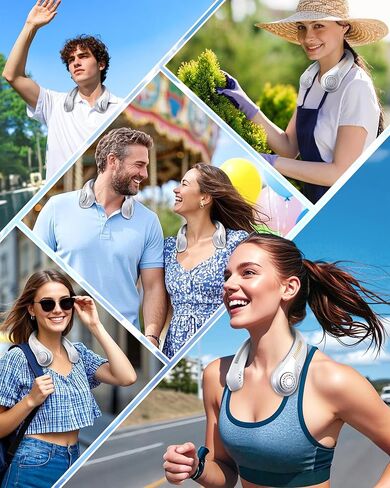 Portable Neck Fan - Rechargeable Personal Fan with Neck Support, 5-Speed Quiet Lightweight Long Lasting Neck Fan, Fathers Day, Mothers Day Gifts, Full Surround Cooling for Travel, Hot Flashes in Saudi Arabia