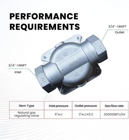 3/4" NPT Natural Gas Pressure Regulator Outlet 3" inlet 6" Water Column Range，Commercial Grade Gas Regulator for HVAC, Boilers, Grills and Industrial Applications in Saudi Arabia